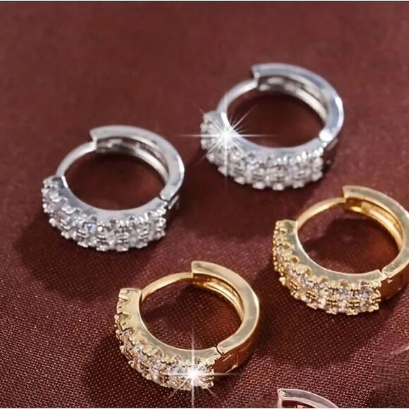 Tiny Double Row Design Hoop Earrings Copper 18K Gold Plated - Picture 1 of 9